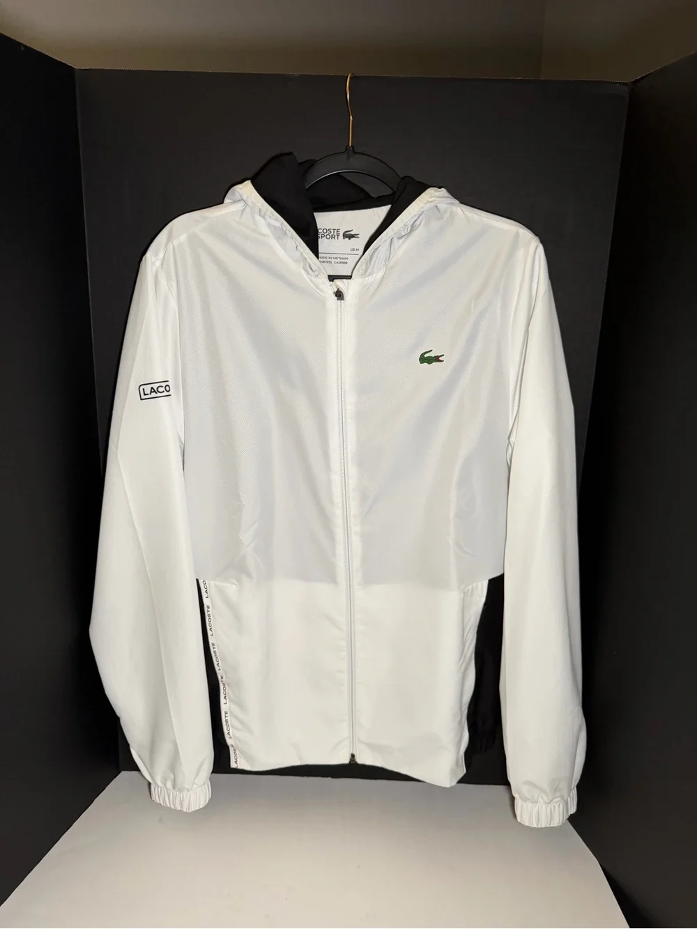 Lacoste Sport Black and White Athletic Hooded Jacket